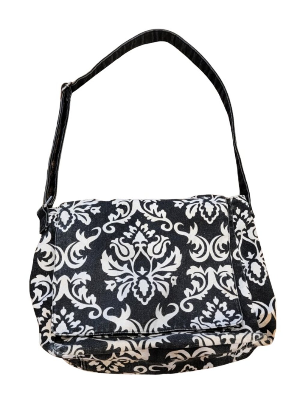 Belvah Black & White Damask Prink Messenger Shoulder Bag